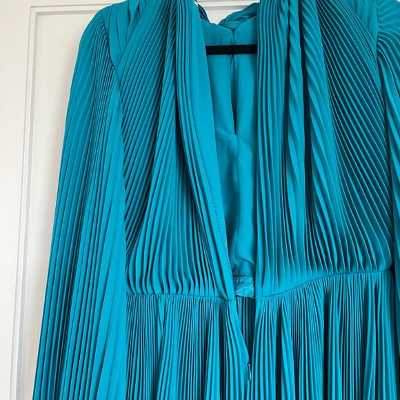 NWT Balenciaga Plisse Crepe Midi Dress Petrol Blue Pleated Asymmetric Flared - Picture 13 of 14